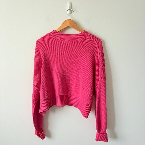Free People Easy Street Crop Knit Sweater in Hot Pink Size Small - Picture 7 of 9